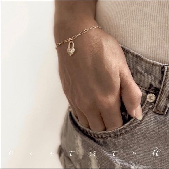 CZ Heart Padlock Bracelet - Picture 5 of 10